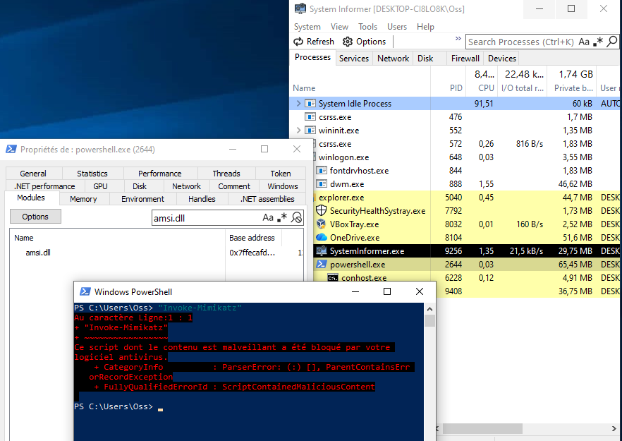 Without Bypass amsi.dll loaded